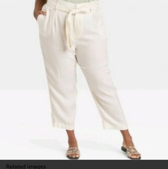 A New Day Target brand cream high rise paperbag top pants - Picture 1 of 7